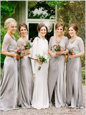 Princess 1/2 Sleeves Satin Bridesmaid Dresses Floor Length