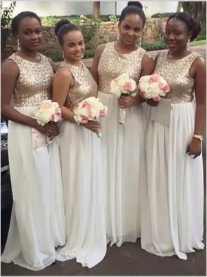 Princess Chiffon Scoop Paillette Bridesmaid Dresses Floor Length