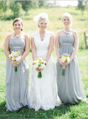 Princess Chiffon Strapless Bridesmaid Dresses Floor Length