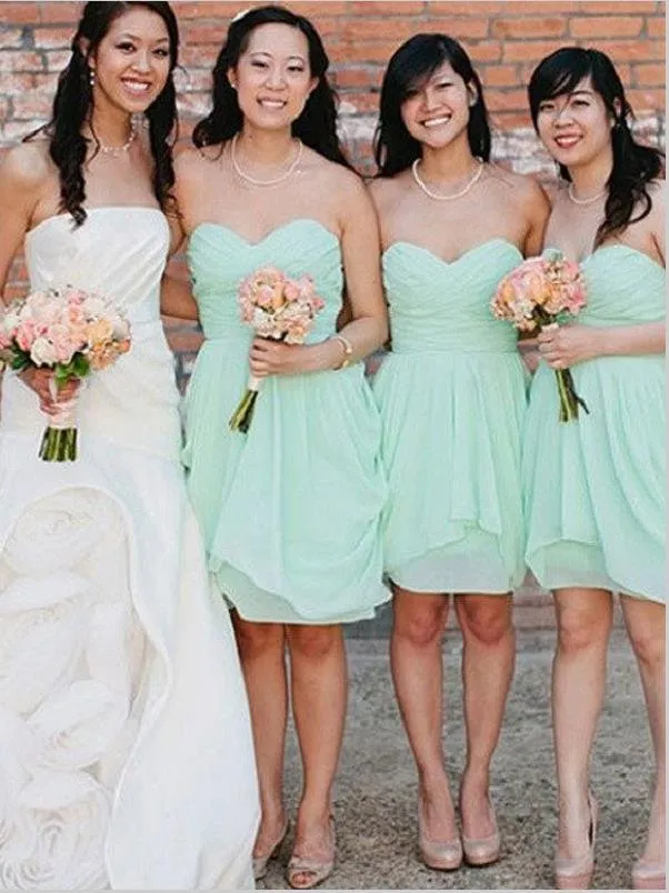 Princess Chiffon Strapless Short Bridesmaid Dresses