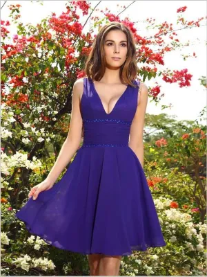 Princess Chiffon V-neck Short Bridesmaid Dresses With Beading