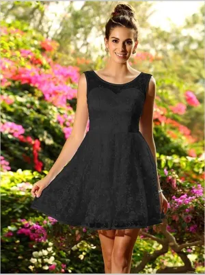 Princess Lace Bateau Bridesmaid Dresses,Round Neck Short Bridesmaid Dresses