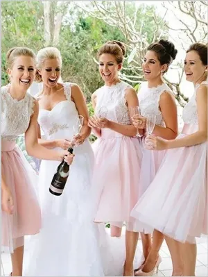 Princess Lace Tulle Bridesmaid Dresses,Knee Length Bridesmaid Dresses