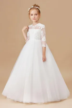 Princess Lace Tulle Satin Flower Girl Dresses APF0029