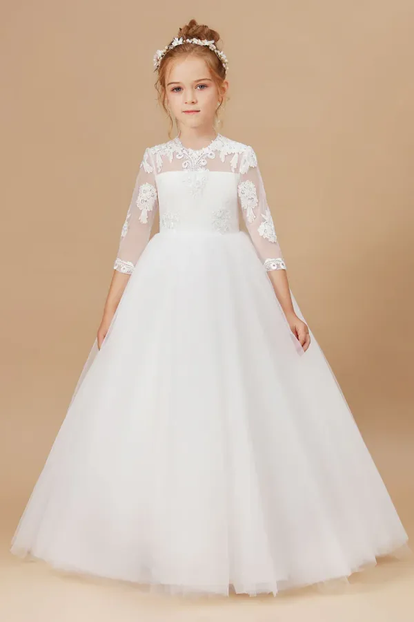 Princess Lace Tulle Satin Flower Girl Dresses APF0029