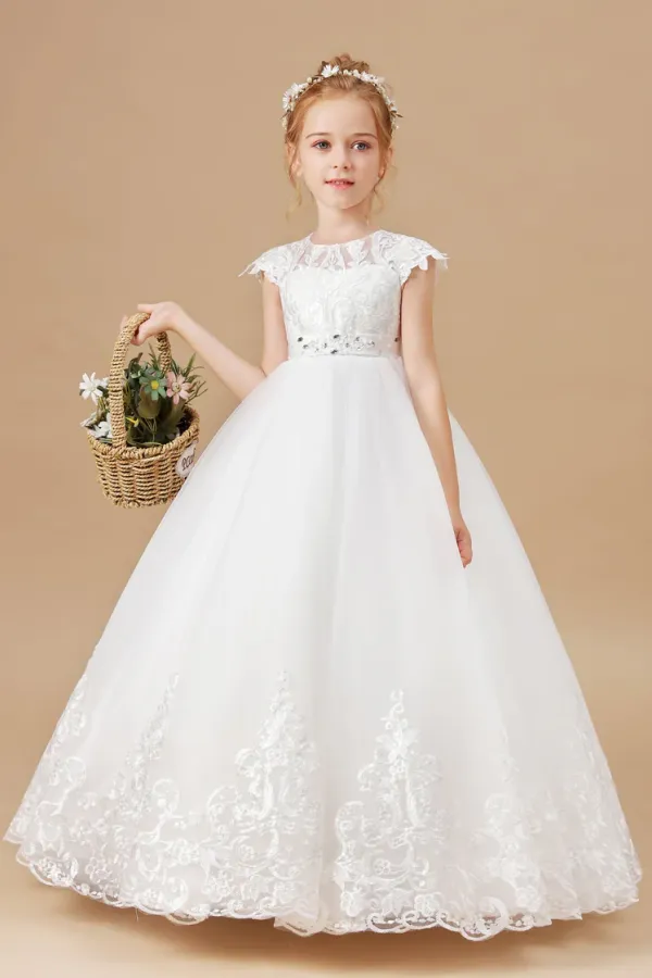 Princess Lace Tulle Satin Flower Girl Dresses With Bowknot APF0030