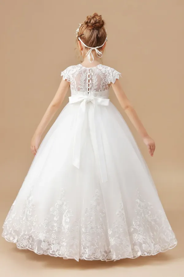 Princess Lace Tulle Satin Flower Girl Dresses With Bowknot APF0030