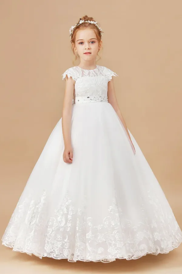 Princess Lace Tulle Satin Flower Girl Dresses With Bowknot APF0030