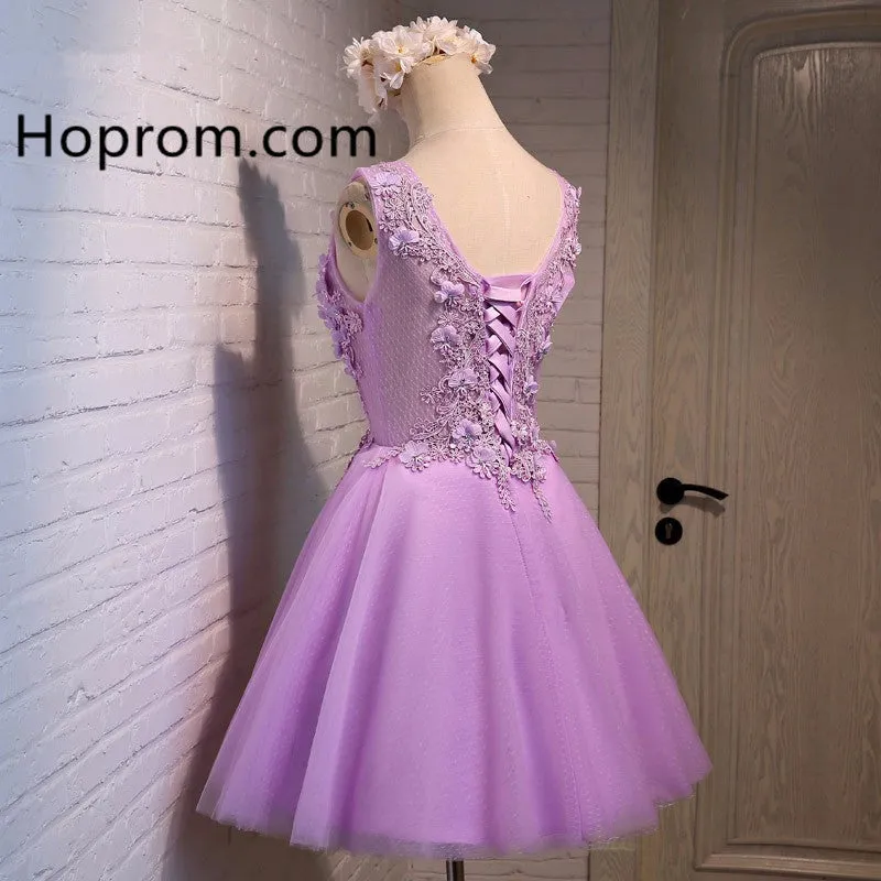 Purple  Appliques Bowknot Homecoming Dress, Tulle Homecoming Dress