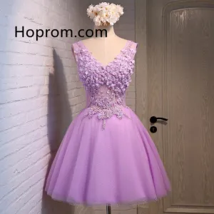 Purple  Appliques Bowknot Homecoming Dress, Tulle Homecoming Dress