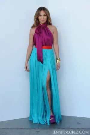 Purple Blue Jennifer Lopez (J.Lo) Choker Neck Dress Open Back Prom Celebrity Dress ‘American Idol’ Show