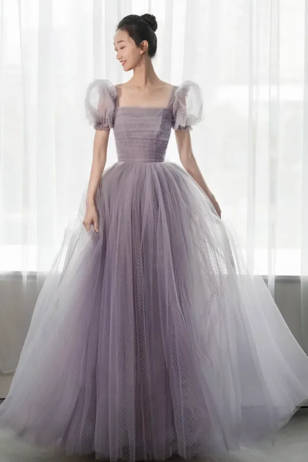 Purple Tulle Long Prom Dresses, Lovely A Line Evening Dresses APP0956