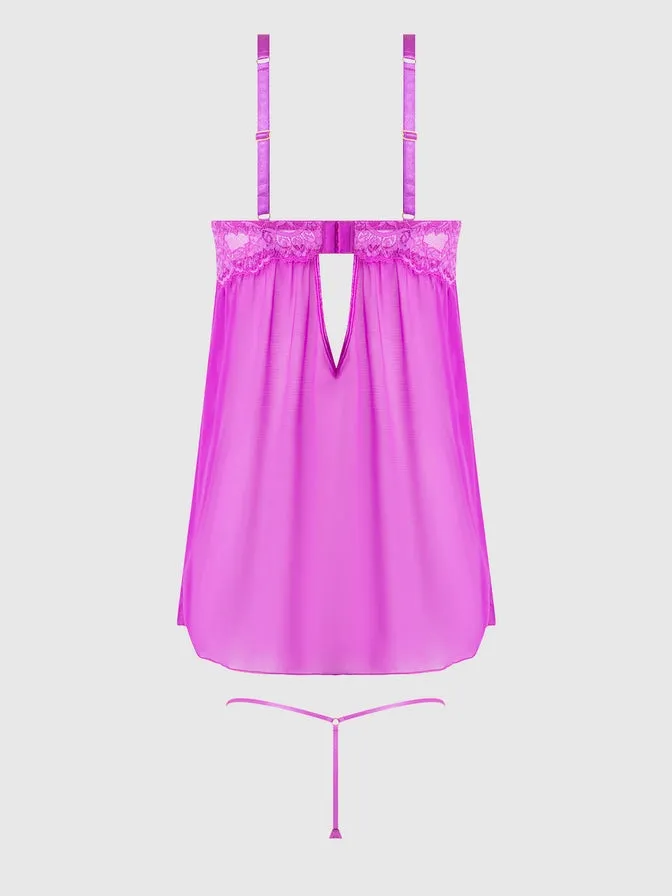 Reanna Lace & Chain Babdydoll In Fuchsia Pink - House of Desire