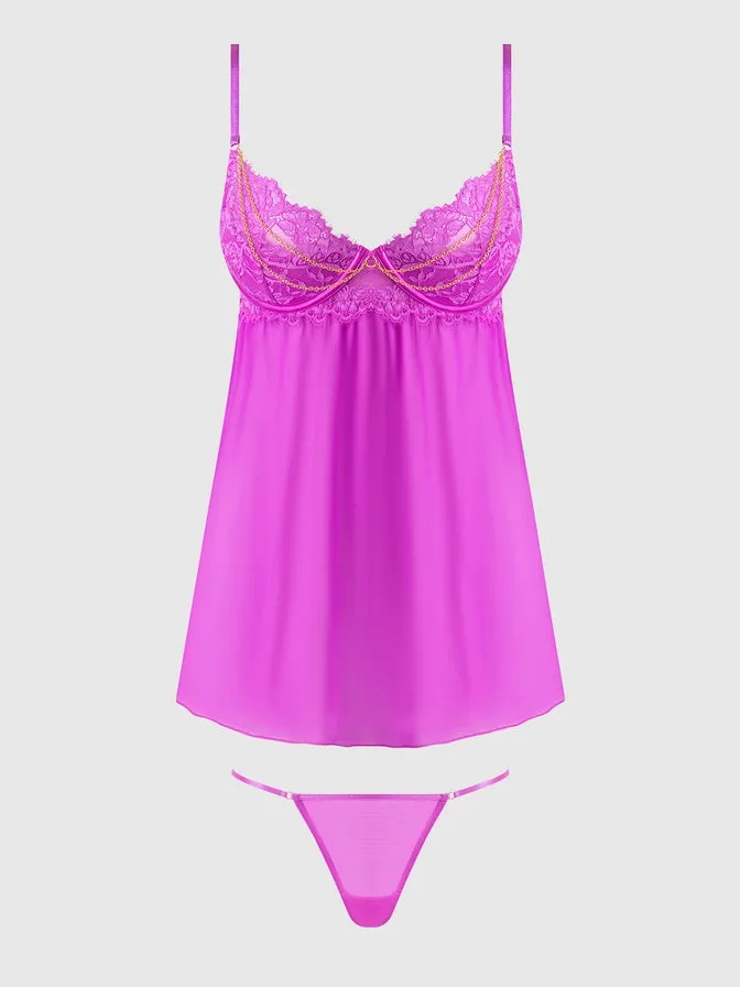 Reanna Lace & Chain Babdydoll In Fuchsia Pink - House of Desire