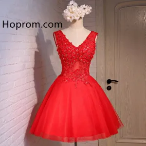 Red Appliques Bowknot Homecoming Dress, Tulle Homecoming Dress