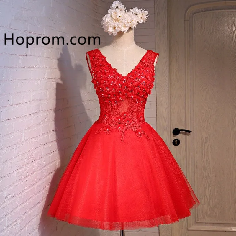 Red Appliques Bowknot Homecoming Dress, Tulle Homecoming Dress