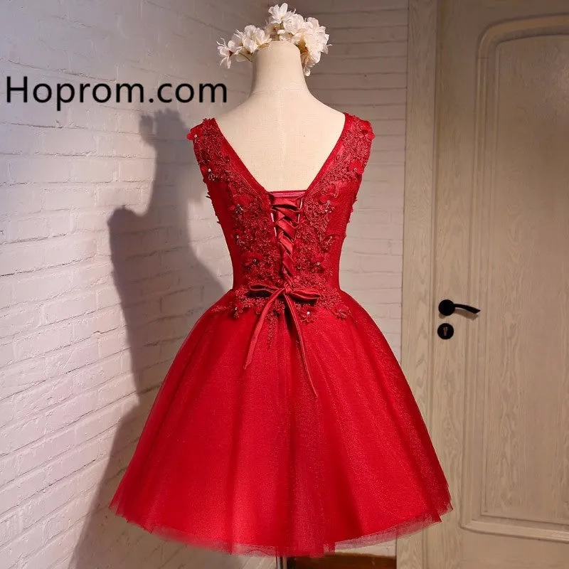 Red Appliques Bowknot Homecoming Dress, Tulle Homecoming Dress