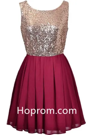 Red Sequins Homecoming Dress, Chiffon Homecoming Dress