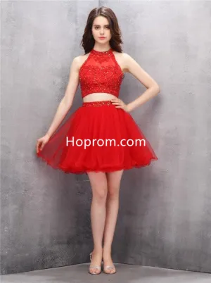 Red Short Homecoming Dresses, Two Piece Homecoming Dresses