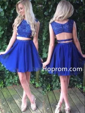Royal Blue Chiffon Two Piece Homecoming Dress
