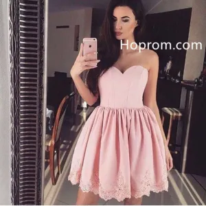 Satin Homecoming Dress, Sweetheart Pink Short Homecoming Dresses