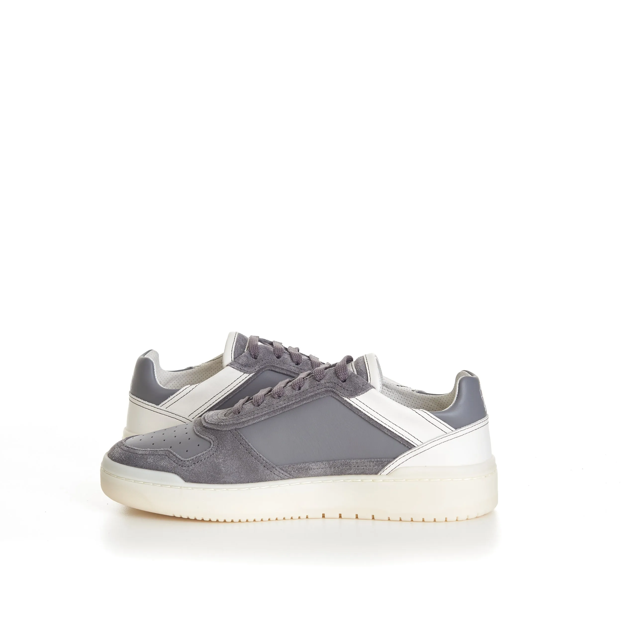 Semi-Polished Calfskin And Washed Suede Basket Sneakers