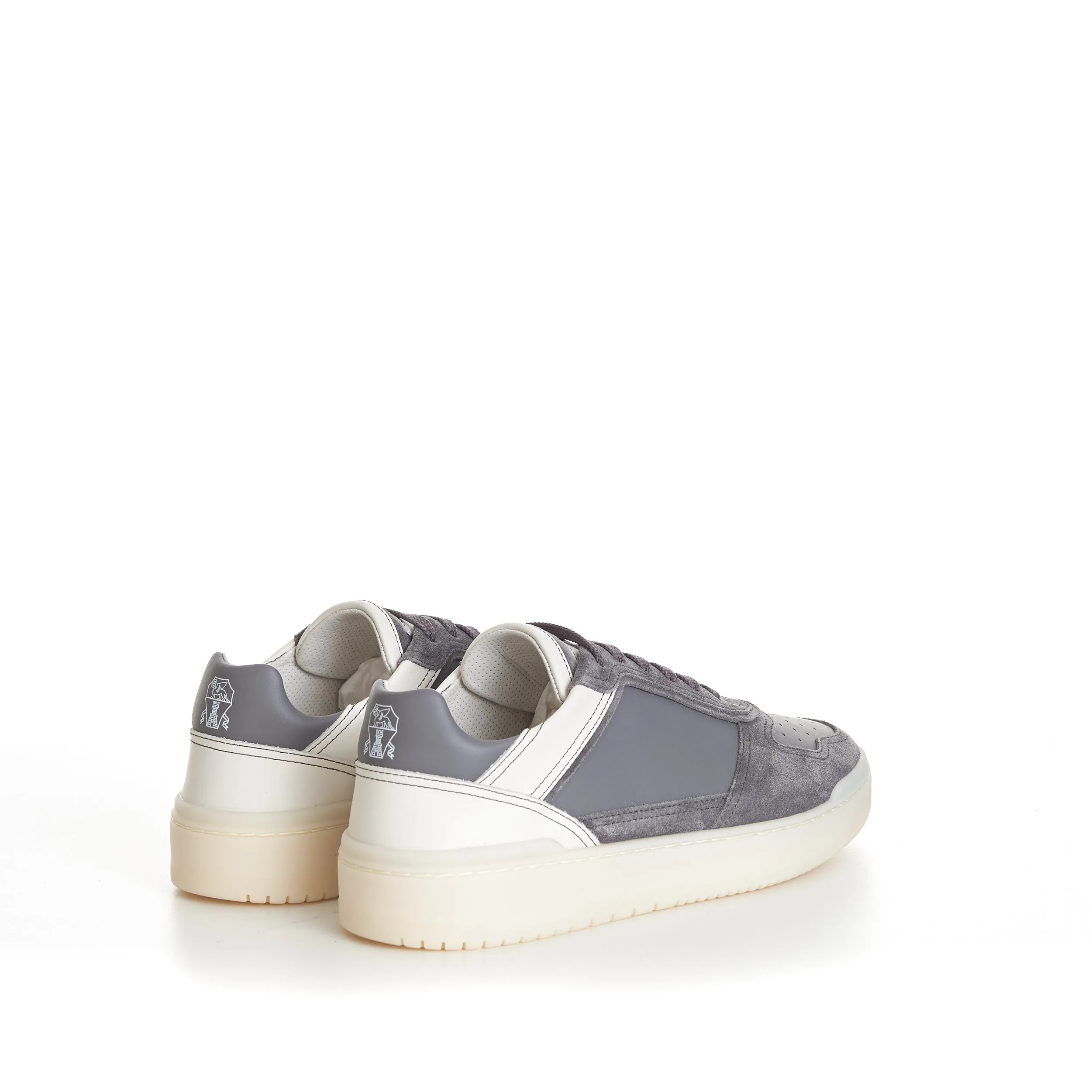 Semi-Polished Calfskin And Washed Suede Basket Sneakers