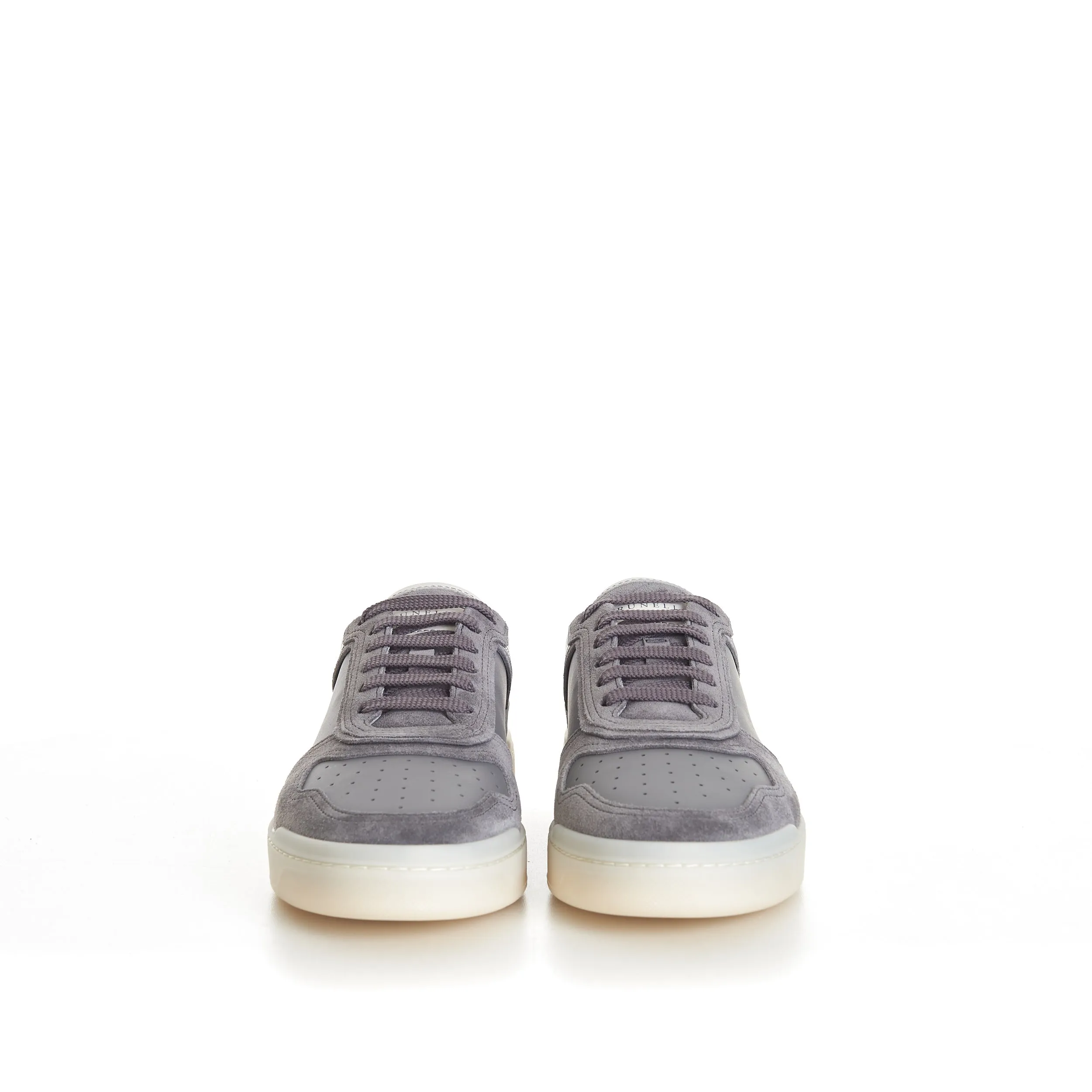 Semi-Polished Calfskin And Washed Suede Basket Sneakers