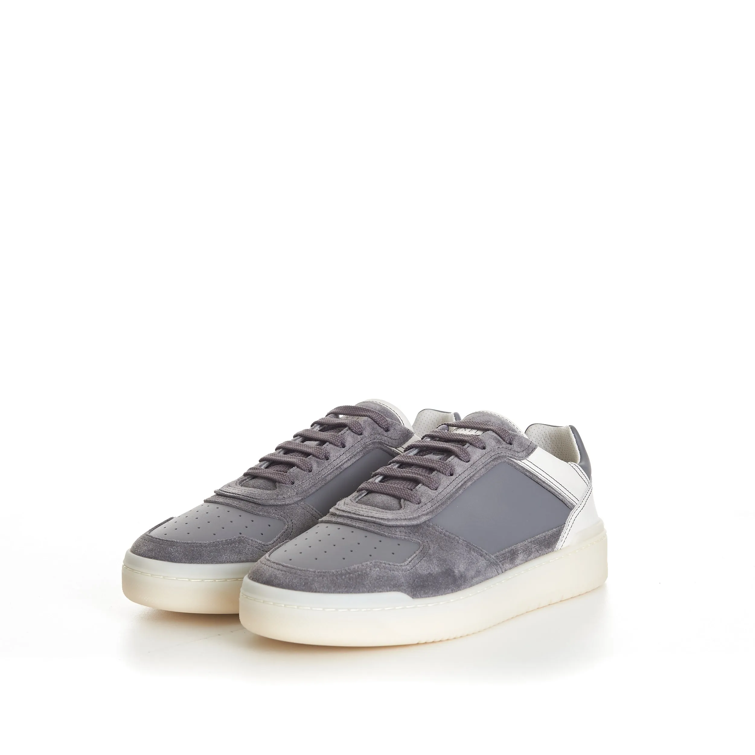 Semi-Polished Calfskin And Washed Suede Basket Sneakers