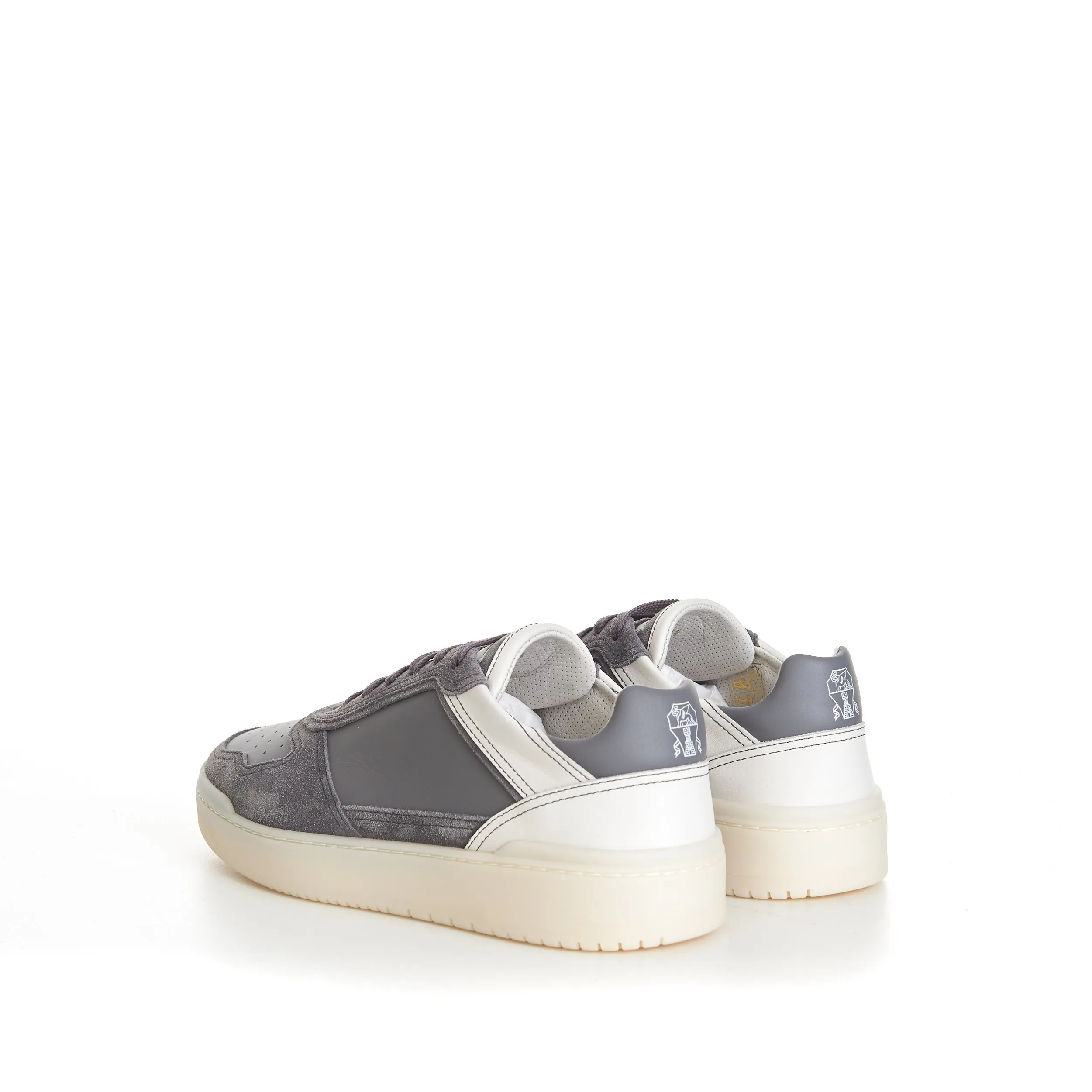 Semi-Polished Calfskin And Washed Suede Basket Sneakers