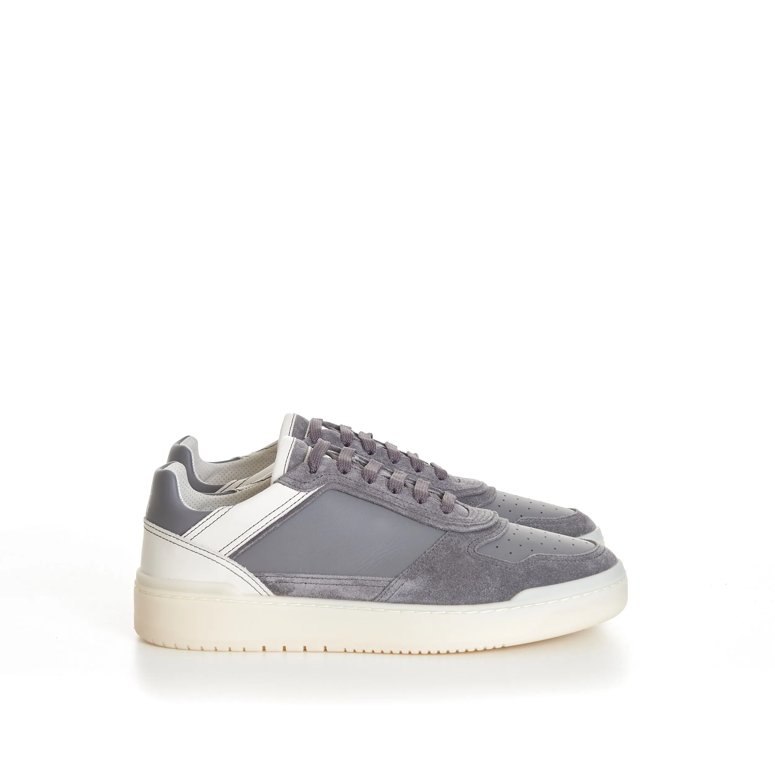 Semi-Polished Calfskin And Washed Suede Basket Sneakers