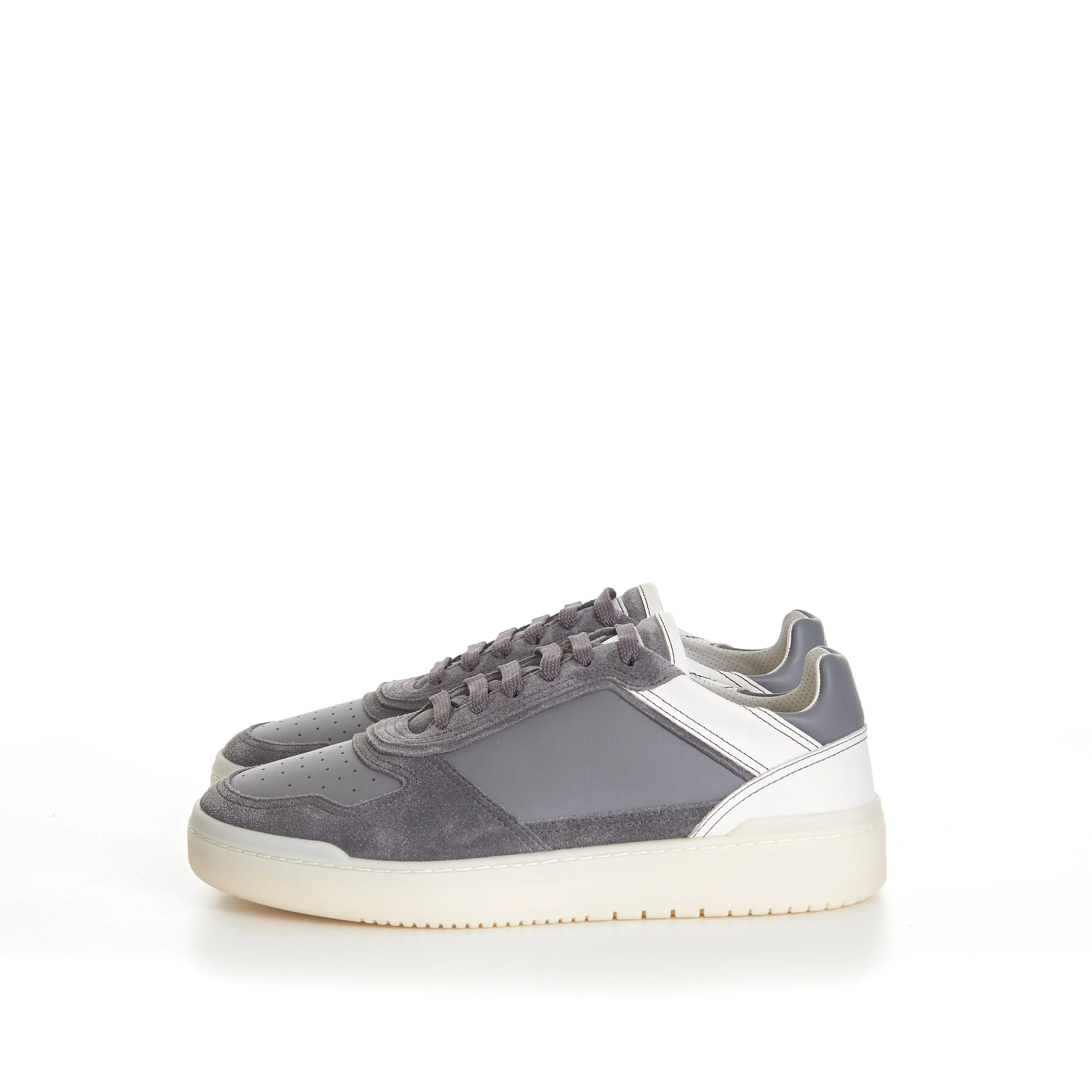 Semi-Polished Calfskin And Washed Suede Basket Sneakers