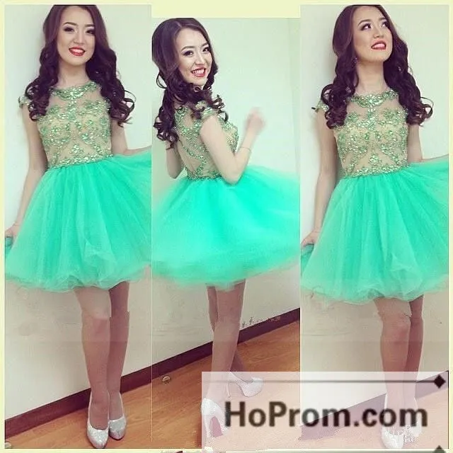 Sequins Green Cap Sleeve Prom Dresses Homecoming Dresses