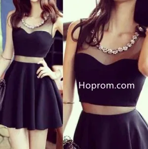 Sexy Black Two Piece Homecoming Dress wiht Crystal
