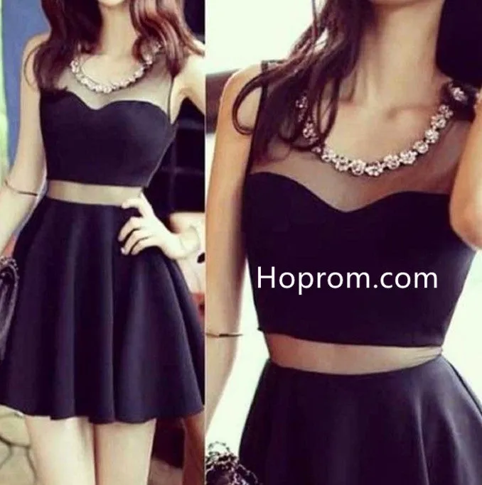 Sexy Black Two Piece Homecoming Dress wiht Crystal