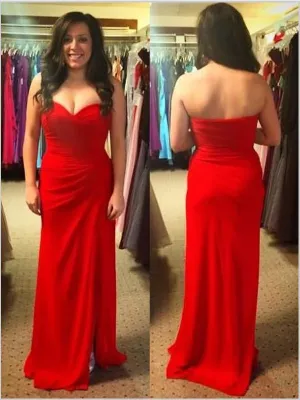 Sheath Chiffon Strapless Sweetheart Bridesmaid Dresses Floor Length