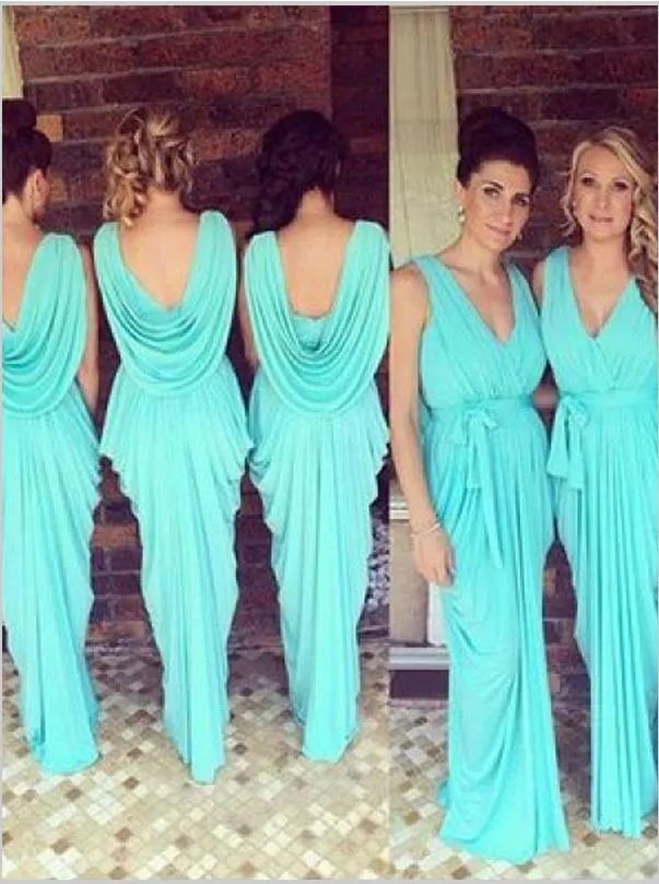Sheath Chiffon V-neck Bridesmaid Dresses,Ruched Floor Length Bridesmaid Dresses