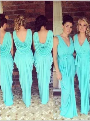 Sheath Chiffon V-neck Bridesmaid Dresses,Ruched Floor Length Bridesmaid Dresses