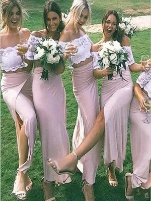 Sheath Jersey Off Shoulder Bridesmaid Dresses,Short Sleeves Bridesmaid Dresses Floor Length