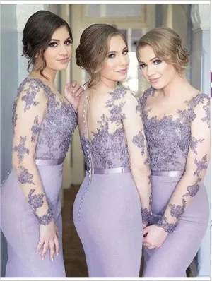 Sheath Long Sleeves Floor-Length Bridesmaid Dresses Trumpet Mermaid Scoop