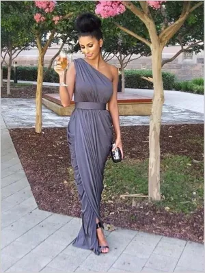 Sheath One Shoulder Floor-Length Bridesmaid Dresses Jersey