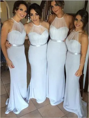 Sheath Sleeveless Halter Chiffon Bridesmaid Dresses Floor Length