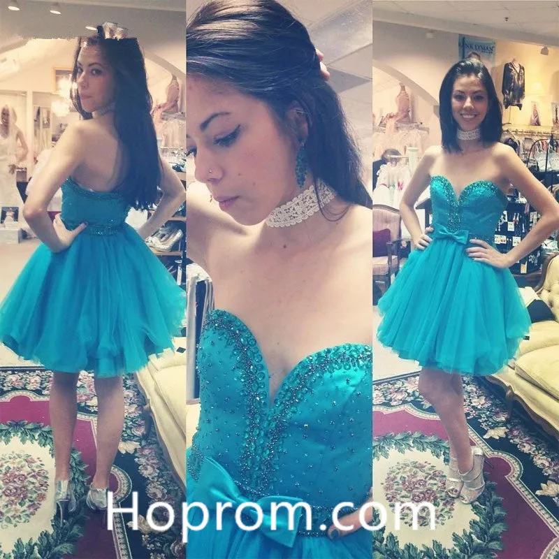 Short Homecoming Dresses Sweetheart Tulle Graduation Bow Waist Dress