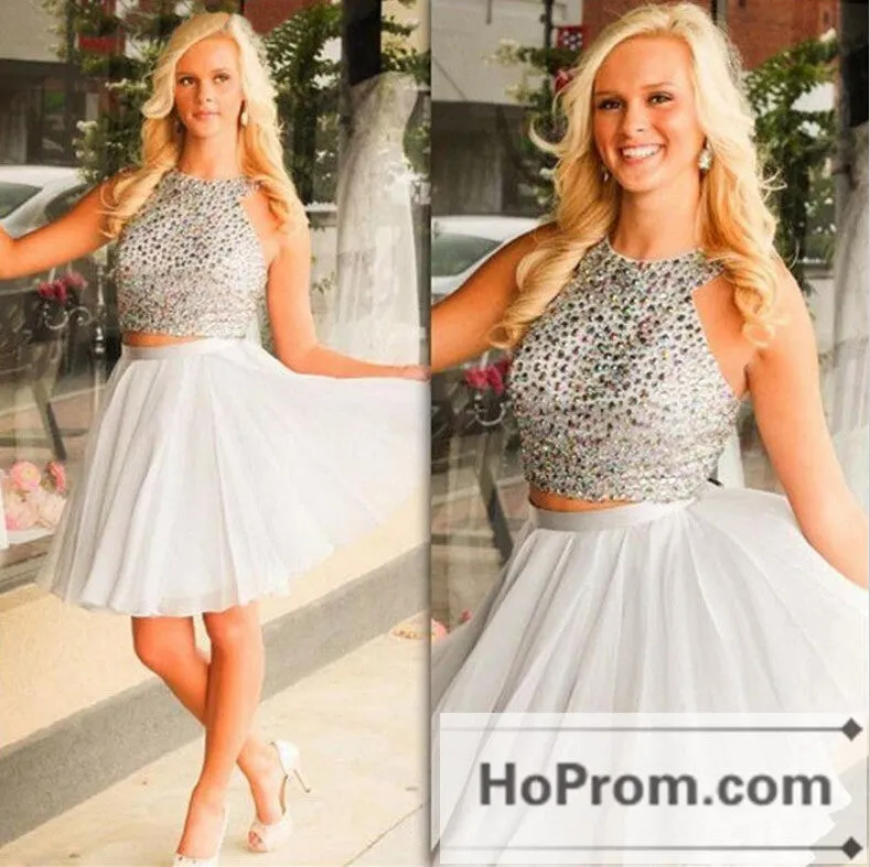 Short Illusion Back Silver  Prom Dresses Homecoming Dresses
