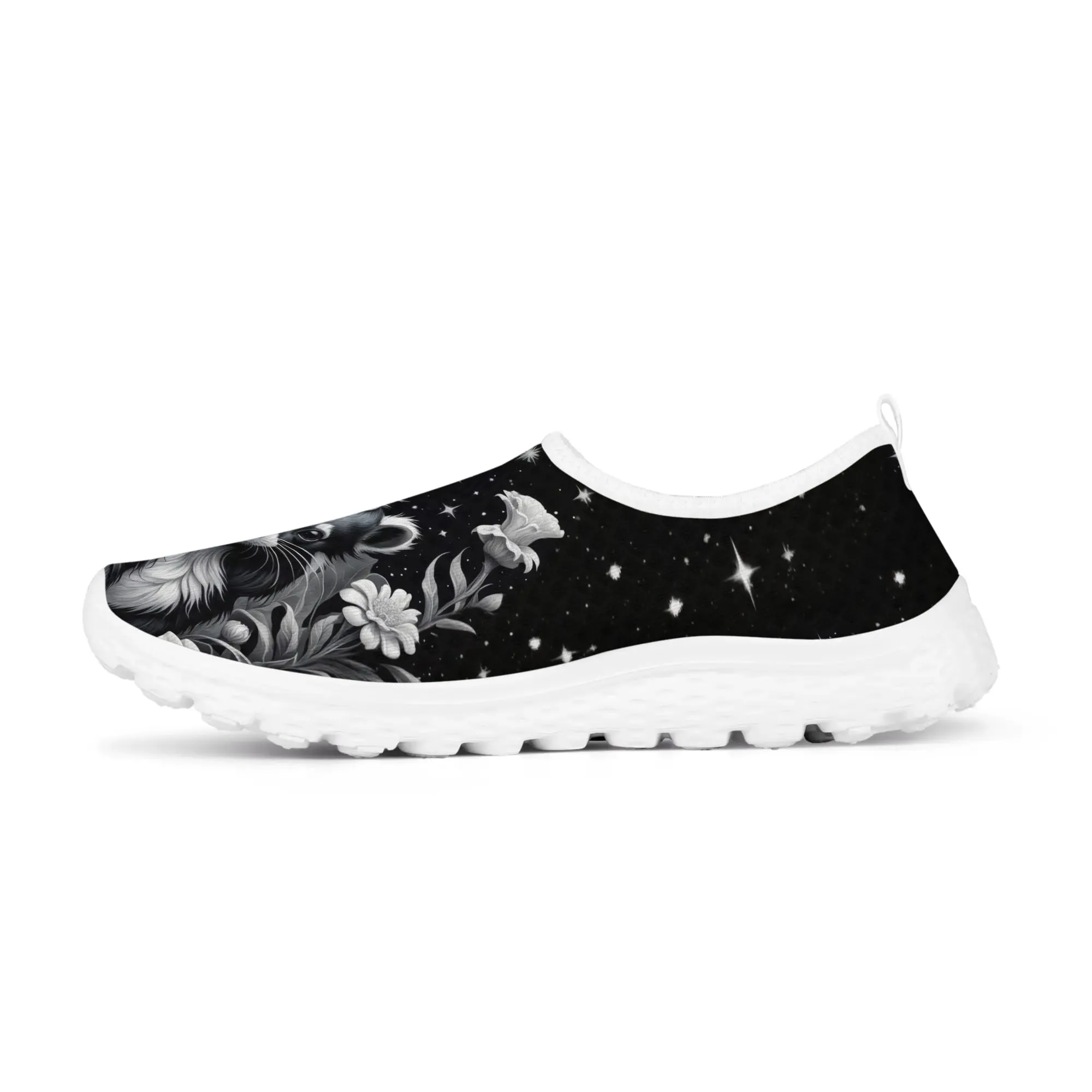 Skunk Black White Womens Mesh Slip On Shoes