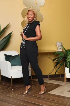 Stop The Fight- Black Jogger Set With Bling Accent