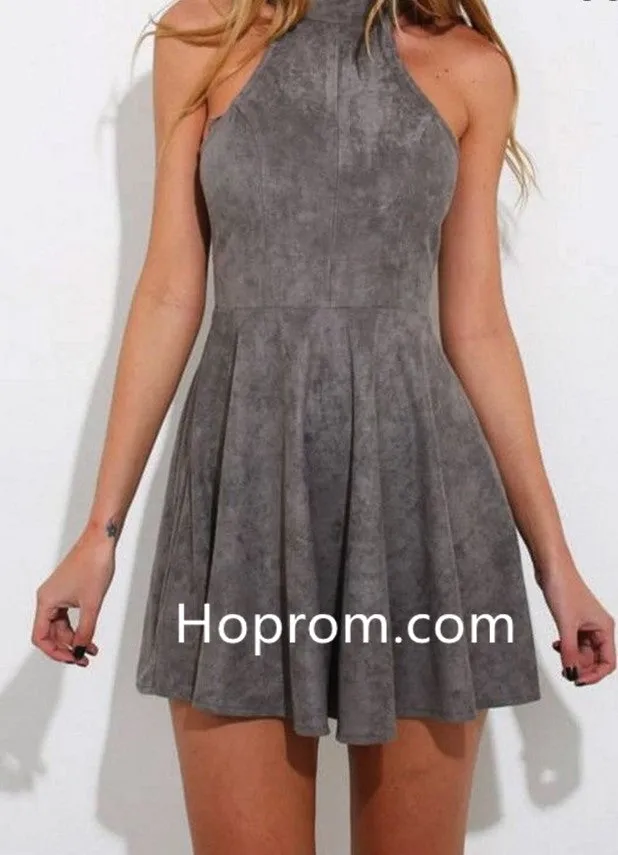 Strapless Short Mini Homecoming Dress, Gray Halter Homecoming Dress