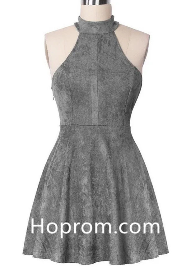 Strapless Short Mini Homecoming Dress, Gray Halter Homecoming Dress