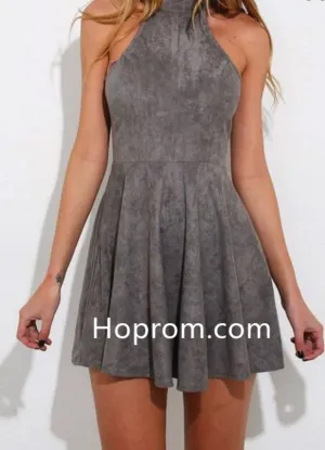 Strapless Short Mini Homecoming Dress, Gray Halter Homecoming Dress