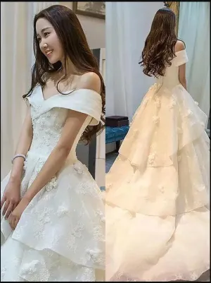 Tulle Off Shoulder Court Train Wedding Dresses Ball Gown